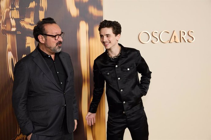 James Mangold and Timothee Chalamet at the 97th Oscars Nominees dinner at the Academy Museum of Motion Pictures on Tuesday, February 25, 2025.