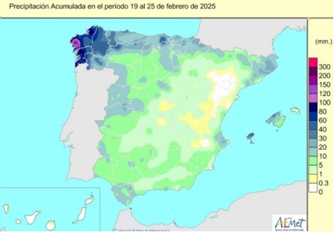 Las lluvias acumuladas desde el 1 de octubre se cifran en 328 l/m2, casi un 3% menos que el valor normal.