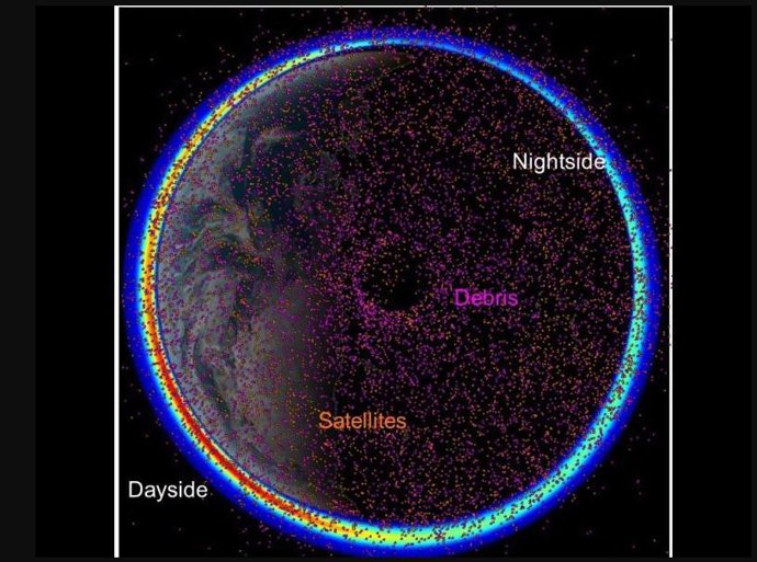 Imagen de desechos espaciales, en una imagen que muestra la región polar norte de la Tierra