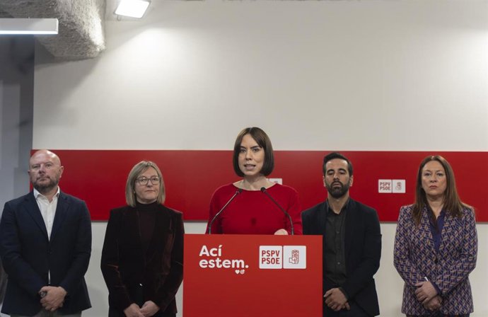 La ministra de Ciencia, Innovación y Universidades y secretaria general del PSPV-PSOE, Diana Morant, durante una rueda de prensa, en la sede del PSPV-PSOE.