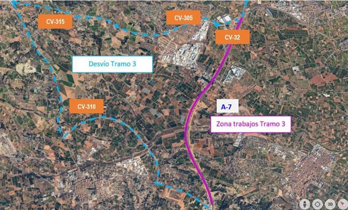 L'A-7 tancarà al trànsit a la nit entre els enllaços amb la CV-310 i la CV-32 per obres de rehabilitació
