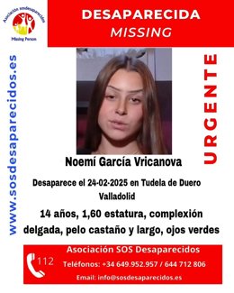 Buscan a una menor de 14 años desparecida en Tudela (Valladolid) desde el día 24 de febrero .