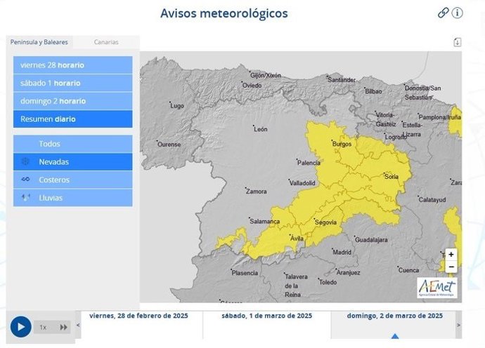 Mapa elaborado por la Aemet con la previsión meterorológica en CyL para este fin de semana