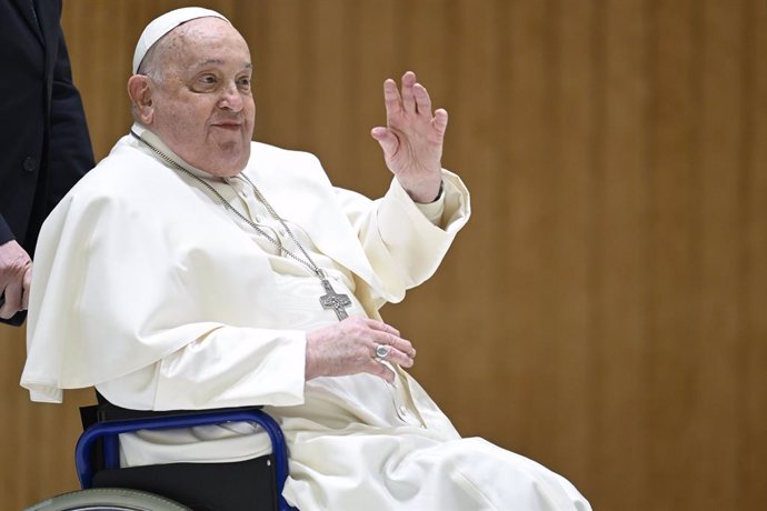 12 February 2025, Vatican, Vatican City: Pope Francis speaks during his weekly general audience in the Paul VI hall at the Vatican. Photo: -/IPA via ZUMA Press/dpa