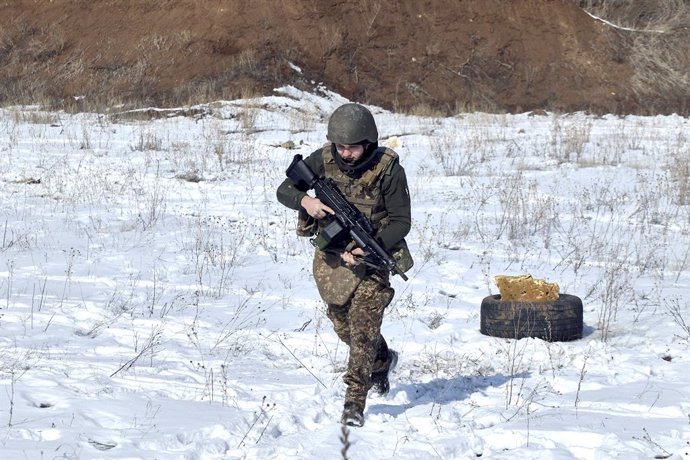 February 27, 2025, Kharkiv Region, Ukraine: An infantryman of the 13th Khartiia Operational Brigade of Ukraine's National Guard uses a FN Minimi light machine gun at a shooting range in Kharkiv region, Ukraine, on February 27, 2025.