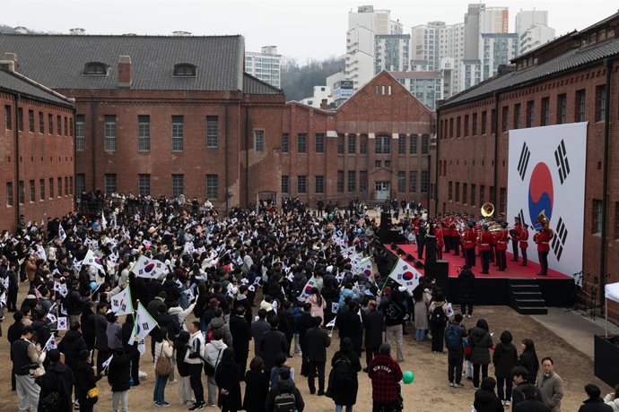 SEOUL, March 1, 2025  -- People attend an event marking the 106th anniversary of the 1919 March 1 Independence Movement that took place during the 1910-45 Japanese colonization of the Korean Peninsula, in Seoul, South Korea, March 1, 2025.