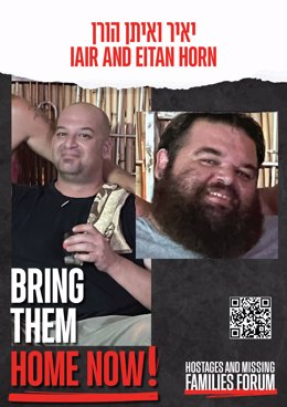 Archivo - December 19, 2023, Jerusalem, Israel: Poster shows hostage IAIR and EITAN HORN held by Hamas since Oct 7. Online Forum 'BRING THEM HOME NOW' is demanding the safe return of all citizens who have been taken hostage by Hamas. The Forum is voluntee