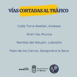Cartel con las vías cortadas al tráfico