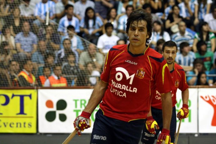 El jugador Jordi Bargalló durante un partido con la Selección Española de hockey patines