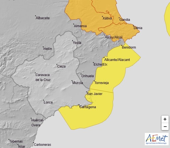 Meteorología activa el aviso amarillo por fenómenos costeros en Campo de Cartagena y Mazarrón este martes y miércoles