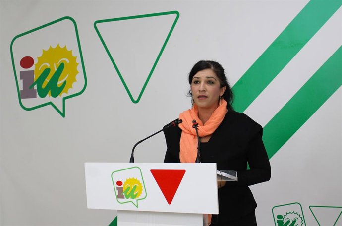 La coordinadora provincial de Izquierda Unida Málaga, Toni Morillas, en rueda de prensa