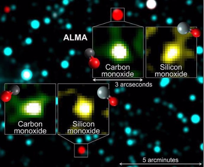 Linhas de emissão molecular de misteriosos objetos gelados capturados pelo telescópio ALMA.