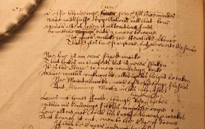 Soneto 116 de Shakespeare, copia manuscrita rara entre los papeles de Elias Ashmole