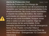 Emergencias envía un ES-Alert en Castellón y recomienda evitar desplazamientos