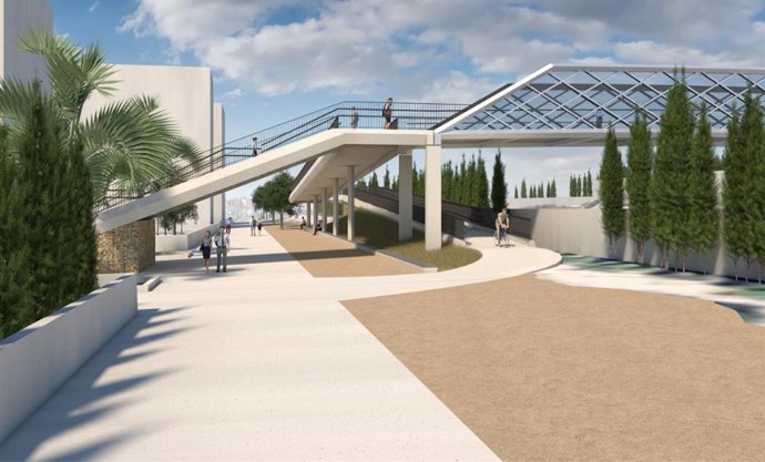 Recreación virtual de la futura pasarela peatonal de Altabix en Elche (Alicante).