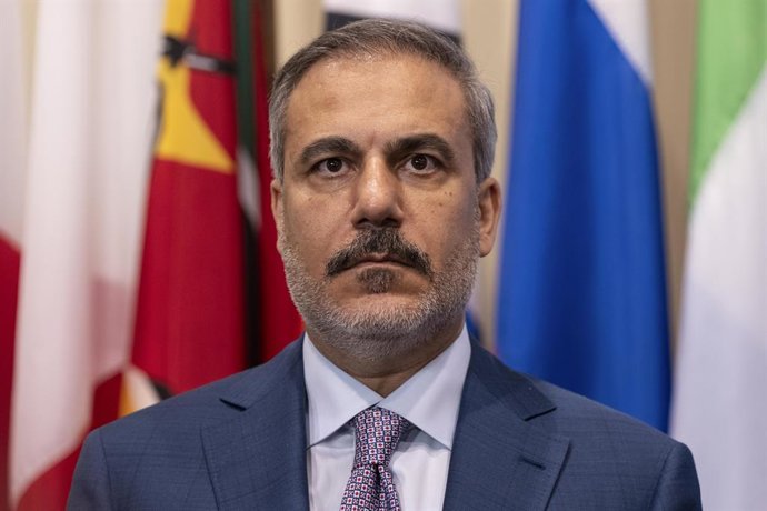 Archivo - Arquivo - 27 de setembro de 2024, Nova York, Nova York, Estados Unidos: O Ministro das Relações Exteriores da Turquia, Hakan Fidan, comparece ao encontro com a imprensa do Ministro das Relações Exteriores do Reino da Arábia Saudita, Príncipe Fai