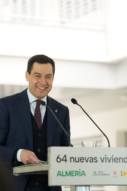 El presidente de la Junta de Andalucía, Juanma Moreno, este martes en Almería