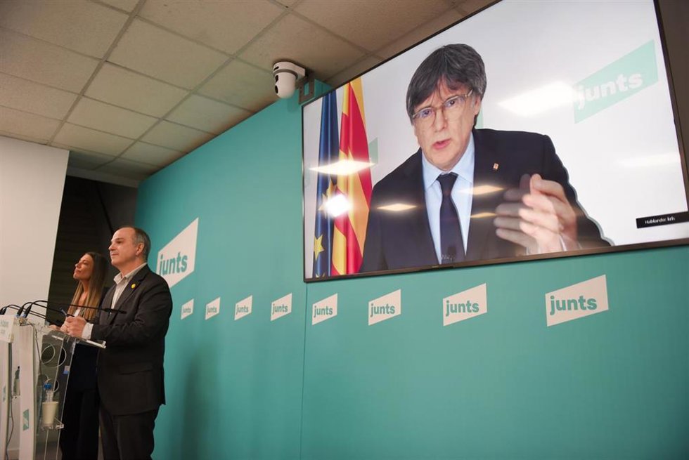 El presidente de Junts, Carles Puigdemont, en rueda de prensa
