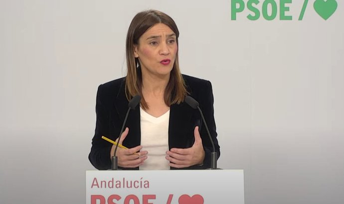 La secretaria de Igualdad del PSOE-A, Olga Manzano, en rueda de prensa.