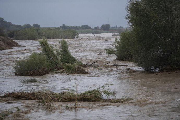 Archivo - Arxiu - Crescuda del riu Magre, a 29 d'octubre del 2024, a Alfarp, València (arxiu)
