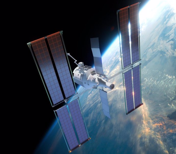 Rendering of Starlab space station in orbit above Earth