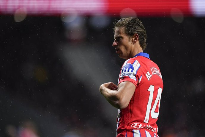 Marcos Llorente of Atletico de Madrid protests during the Spanish League, LaLiga EA Sports, football match played between Atletico de Madrid and Athletic Club de Bilbao at Riyadh Air Metropolitano stadium on March 1, 2025, in Madrid, Spain.