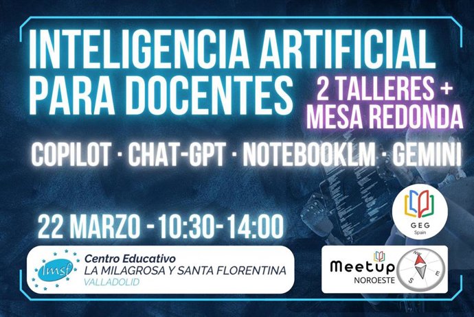 Valladolid, sede el 22 de marzo del 'III MeetUp GEG Noroeste' sobre Inteligencia Artificial para docentes.