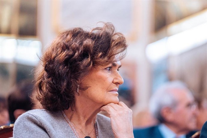 Archivo - La presidenta del Consejo de Estado y exvicepresidenta del Gobierno, Carmen Calvo, durante el acto conmemorativo del bicentenario del Consejo de Ministros, en el Centro de Estudios Políticos y Constitucionales, a 21 de febrero de 2024, en Madrid