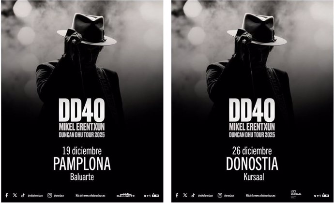 Carteles de los conciertos de Mikel Erentxun en Pamplona y San Sebastián.