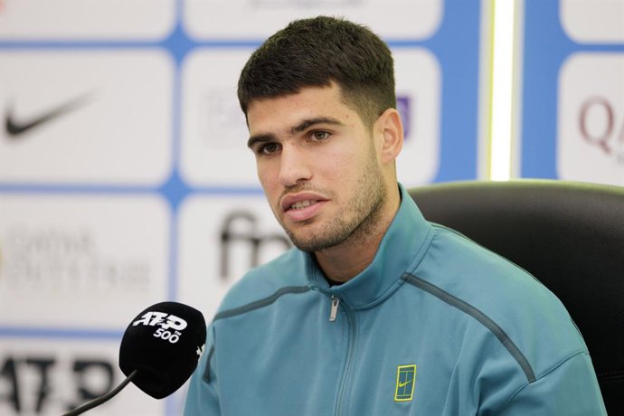 Carlos Alcaraz of Spain during the 2025 Qatar ExxonMobil Open, ATP 500 Tennis open on 19 February 2025 in Doha, Qatar - Photo Tnani Badreddine / DPPI