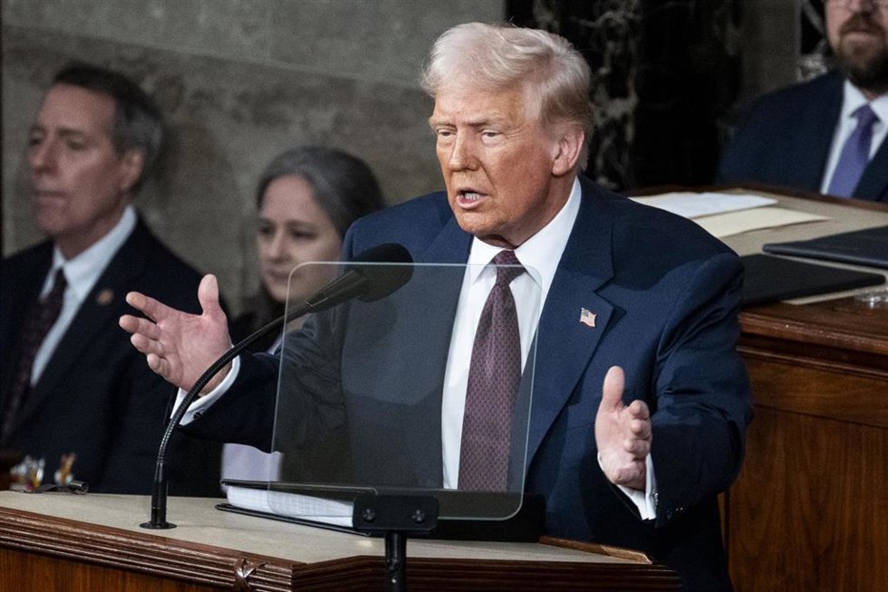 04 March 2025, US, Washington: US President Donald Trump gives a speech at a joint session of Congress at the U.S. Capitol in Washington Photo: Michael Brochstein/ZUMA Press Wire/dpa