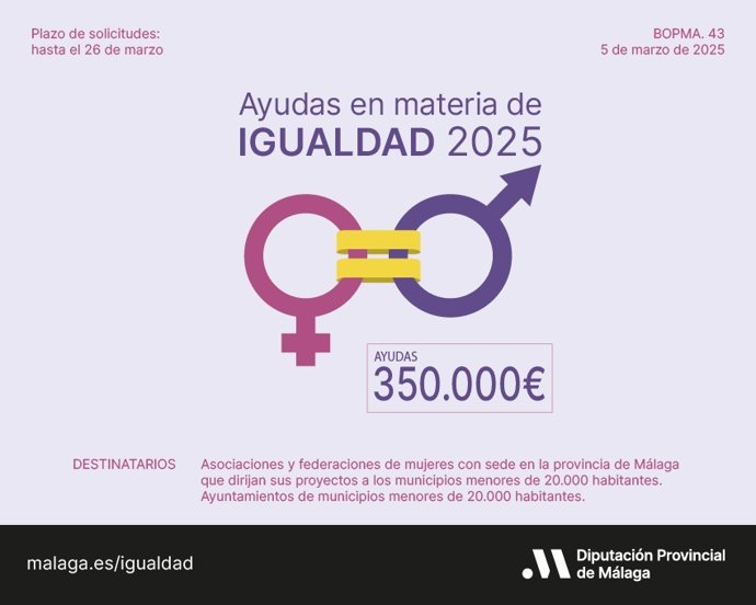 Cartel de ayudas igualdad de la Diputación de Málaga.