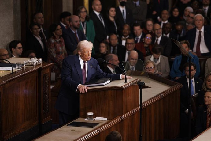 O presidente dos EUA, Donald Trump, durante um discurso em uma sessão conjunta das duas casas do Congresso (arquivo).