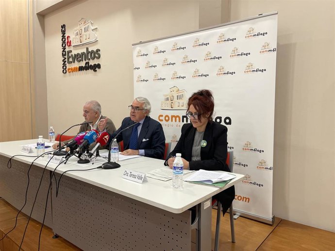 En la rueda de prensa del presidente del Colegio de Médicos de Málaga, Pedro J. Navarro, el presidente del Sindicato Médico de Málaga, Antonio M. Noblejas, y la delegada de Prevención de Riesgos Laborales y del Sindicato Médico de Málaga, Teresa Valle.