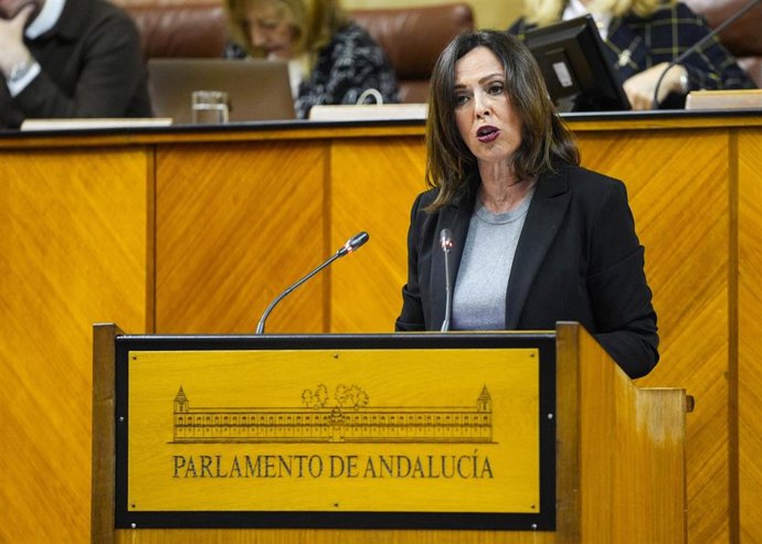 La consejera de Fomento, Vivienda y Articulación del Territorio, Rocío Díaz, en el Pleno del Parlamento andaluz.