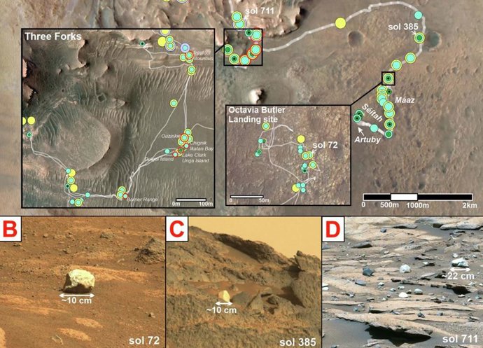 Travesía del Rover y detección de rocas flotantes de tonos claros