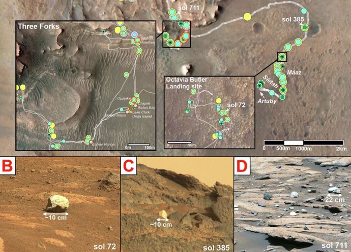 Travessia do Rover e detecção de rochas flutuantes de tons claros