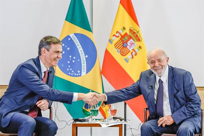 Archivo - El presidente del Gobierno, Pedro Sánchez y su homólogo brasileño Lula da Silva en una reunión en Brasilia en 2024.