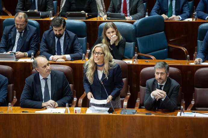 La consejera de Economía, Hacienda y Empleo de la Comunidad de Madrid, Rocío Albert, en el Pleno de la Asamblea