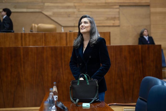 La portavoz de Más Madrid, Manuela Bergerot, llega a un pleno en la Asamblea de Madrid, a 6 de marzo de 2025