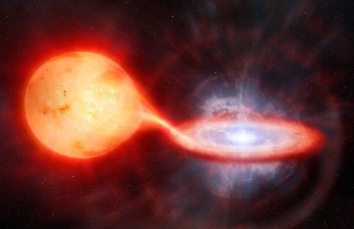 Ilustración artística de una nova recurrente extragaláctica