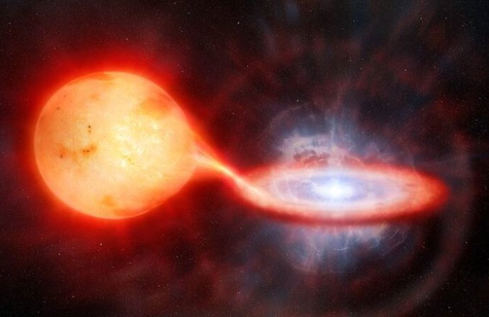 Ilustración artística de una nova recurrente extragaláctica
