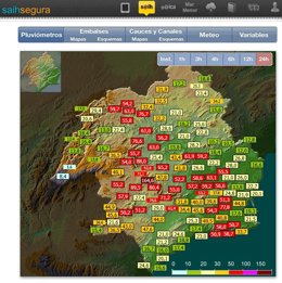 Imagen que muestra las mediciones del visor del Sistema Automático de Información Hidrológica (SAIH) de la CHS