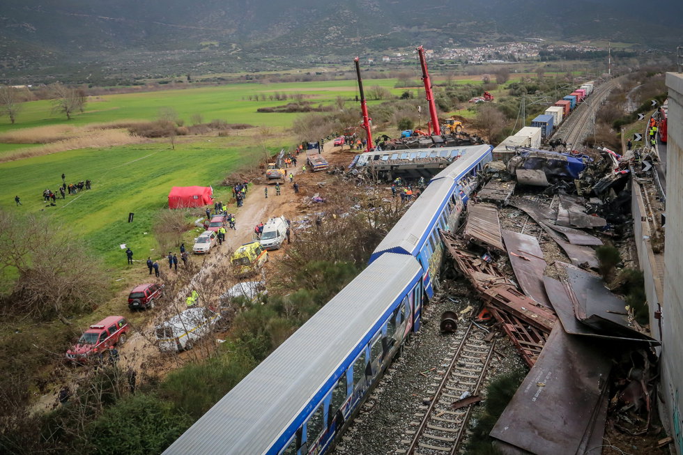 Imagen de archivo del tren siniestrado en la ciudad griega de Tempe en 2023.