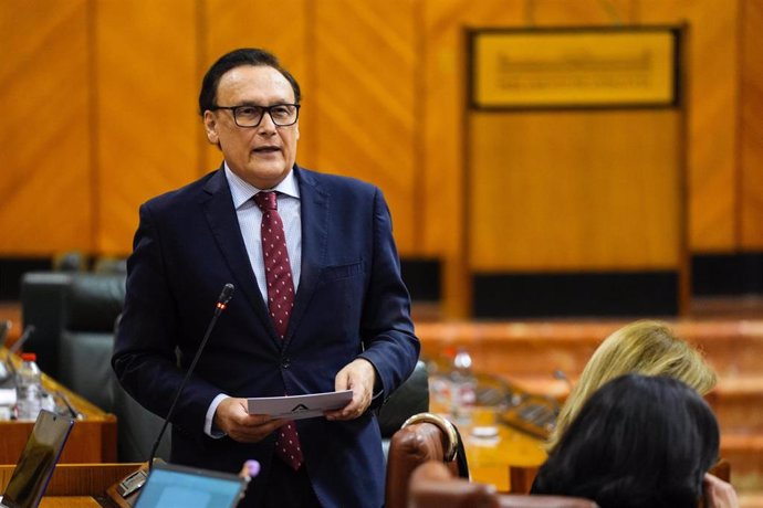El consejero de Universidad, Investigación e Innovación, José Carlos Gómez Villamandos, en el Pleno del Parlamento de Andalucía a fecha de 06 de marzo de 2025.