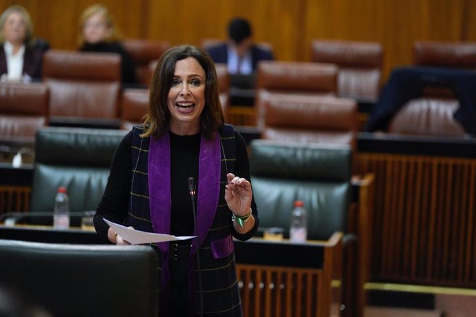 La consejera de Fomento, Articulación del Territorio y Vivienda, Rocío Díaz, en el Pleno del Parlamento de Andalucía.