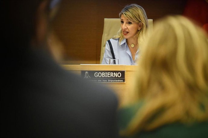 La vicepresidenta segunda del Gobierno y ministra de Trabajo y Economía Social, Yolanda Díaz, durante la Comisión de Trabajo, Economía Social, Inclusión, Seguridad Social y Migraciones.