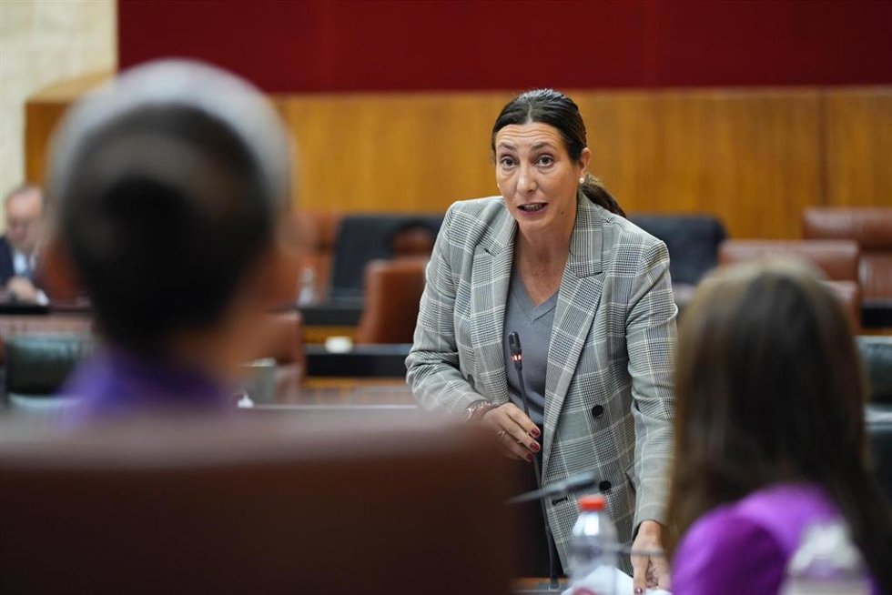 Imagen de la consejera de Inclusión Social, Juventud, Familias e Igualdad de la Junta de Andalucía, Loles López, en el Pleno del Parlamento.
