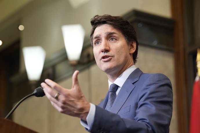 04 March 2025, Canada, Ottawa: Canada's Prime Minister Justin Trudeau holds a news conference on U.S. tariffs in Ottawa. Photo: Adrian Wyld/Canadian Press via ZUMA Press/dpa