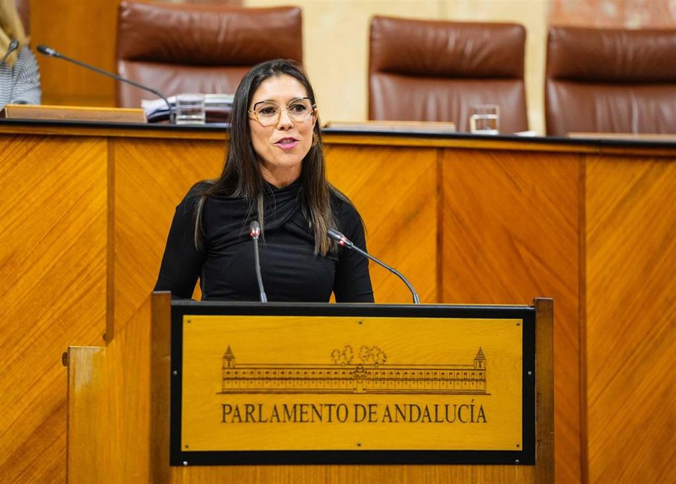Auxiliadora Izquierdo, representante del grupo parlamentario del PP, defendiendo en la tribuna una PNL sobre narcotráfico en Andalucía